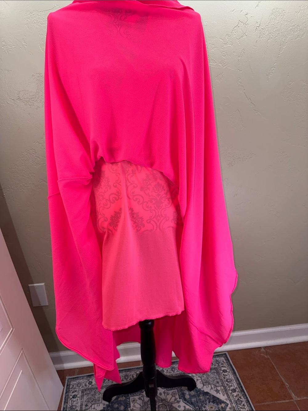 MEGHAN LA Lilypad Midi Wrap Dress Hot Fluorescent‎ Highlighter Neon Pink Size L - Picture 8 of 14
